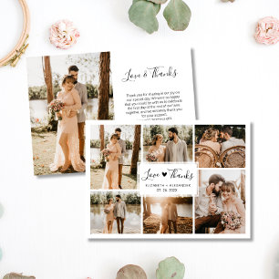 Love and Thanks Heart Wedding 6 Photo Collage Thank You Card