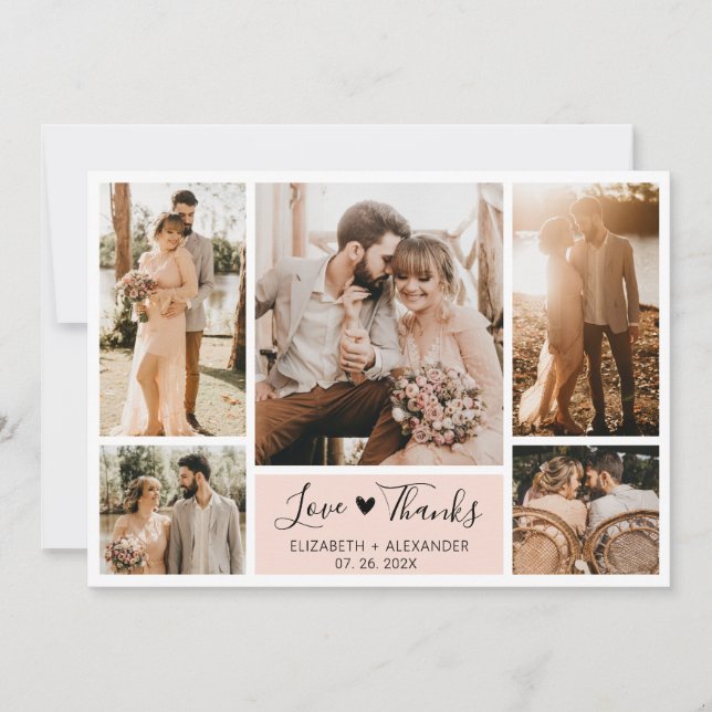 Love and Thanks Heart Wedding Photo Collage Thank  Thank You Card (Front)