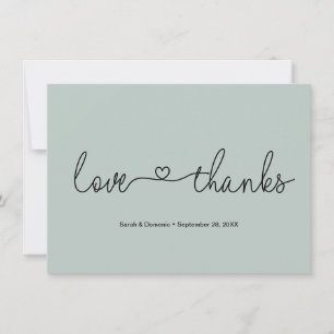 Love and Thanks Heart Wedding Photo Sage green Thank You Card