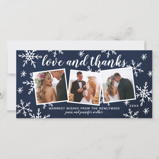 Love and Thanks Holiday Wedding Thank You Navy Card (Front)