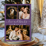 Love and Thanks Mauve Photo Collage Thank You<br><div class="desc">Elegant, Minimalist Hand Lettered Wedding 3 Photo Collage Thank You Card in Mauve colour. Stylish wedding thank you card template featuring three photo on the front and one photo on the back. With the text "Love and thanks" in a swirly hand lettered typography script font in white on mauve or...</div>