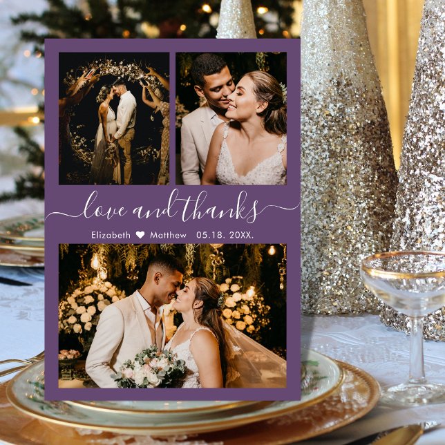 Love and Thanks Mauve Photo Collage Thank You Card (Creator Uploaded)