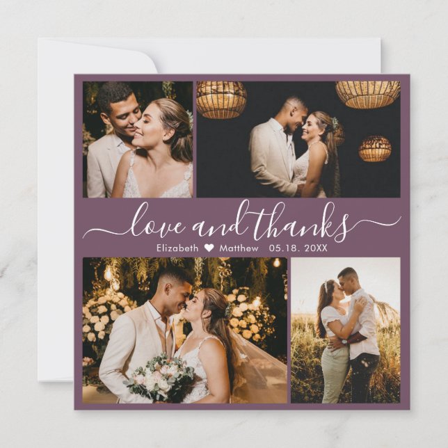 Love and Thanks Mauve Photo Wedding Thank You Card (Front)