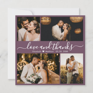 Love and Thanks Mauve Photo Wedding Thank You Card