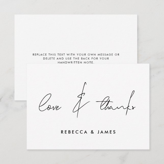Love and Thanks Minimal Black White Calligraphy  Thank You Card (Front/Back)