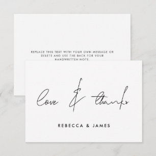 Love and Thanks Minimal Black White Calligraphy Thank You Card