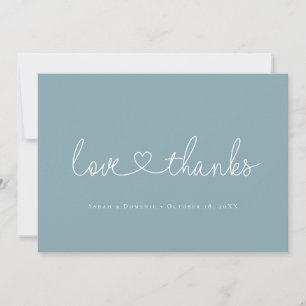 Love and Thanks Minimal script heart photo blue Thank You Card