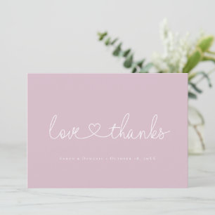 Love and Thanks Minimal script heart photo pink Thank You Card