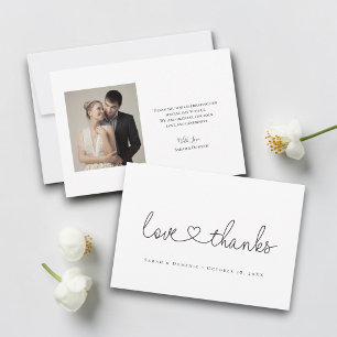 Love and Thanks minimal script heart photo small Thank You Card