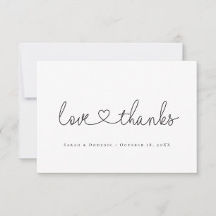 Love and Thanks minimal script heart photo small Thank You Card