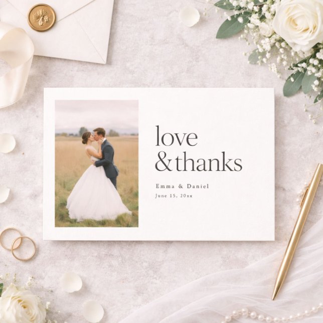 Love and Thanks Minimalist Chic Photo Wedding Thank You Card (Creator Uploaded)
