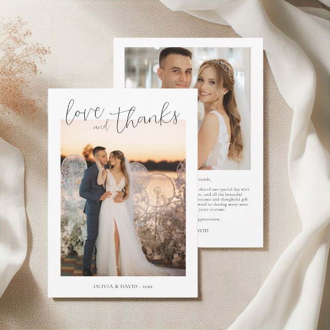 Love and Thanks Minimalist Script Wedding Photo Thank You Card (Love and Thanks Minimalist Script Wedding Photo Thank You Card)