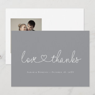 Love and Thanks Minimalist script with heart photo Thank You Card