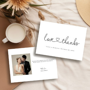 Love and Thanks Minimalist script with heart photo Thank You Card