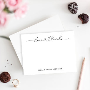 Love and Thanks Modern Black Wedding Monogram Thank You Card