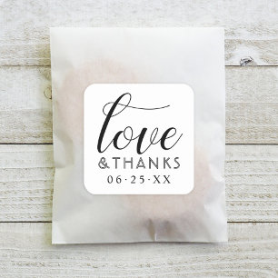 Love and Thanks Modern Black White Script Wedding Square Sticker