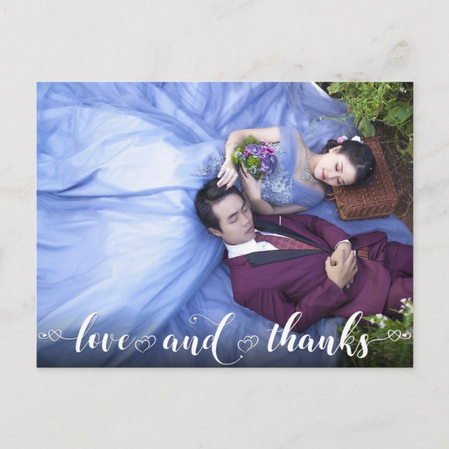 Love and Thanks | Modern Heart Photo Thank You Postcard (Front)
