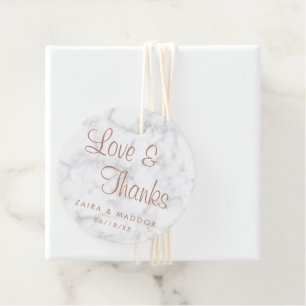 Love and Thanks Modern Marble Rose Gold Wedding Favour Tags