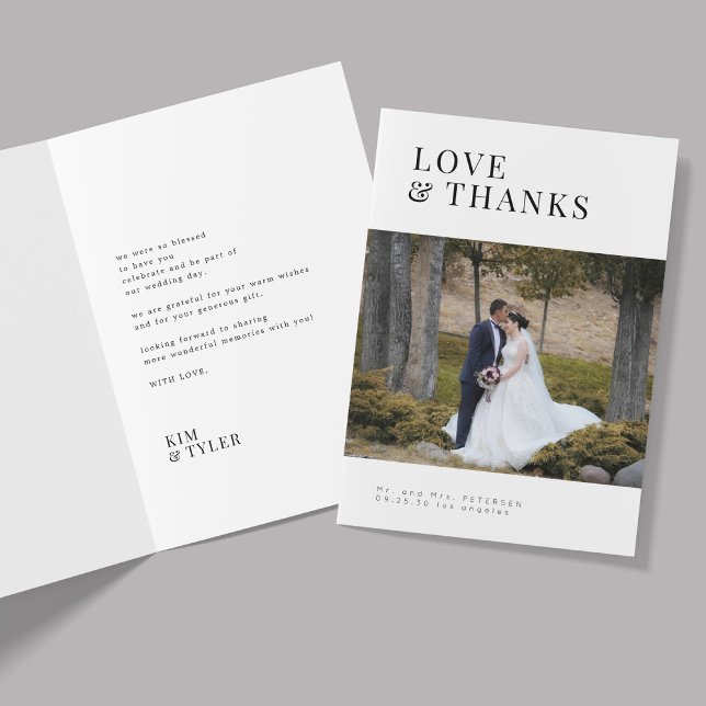 Love and thanks modern minimalist photo wedding thank you card (Creator Uploaded)
