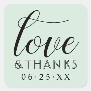 Love and Thanks Modern Mint Green Wedding Square Sticker