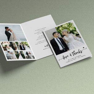 Love and thanks modern photo collage wedding thank you card