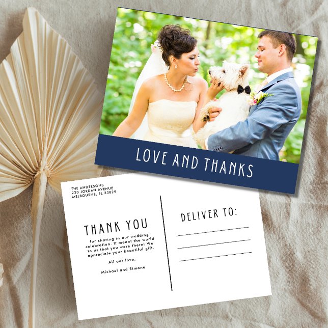 Love and Thanks Modern Photo Wedding Thank You Postcard (Creator Uploaded)