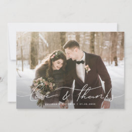 Love and Thanks Modern Script Wedding Photo Thank You Card