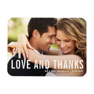 Love and Thanks Modern Typography Photo Wedding Magnet