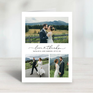 Love and Thanks Modern Wedding Photo Collage Thank You Card