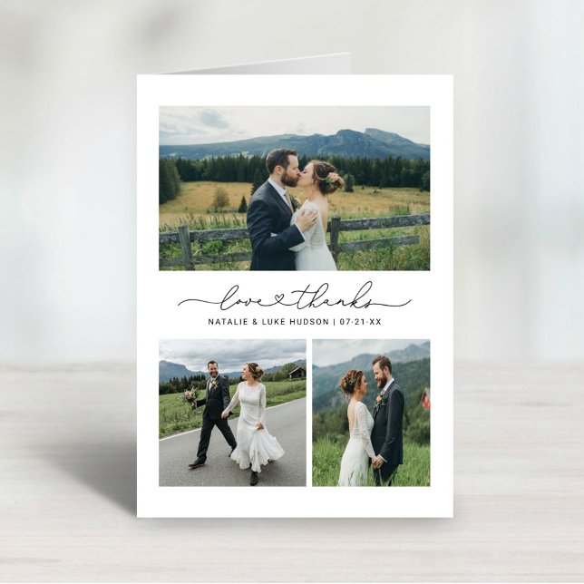Love and Thanks Modern Wedding Photo Collage Thank You Card (Creator Uploaded)