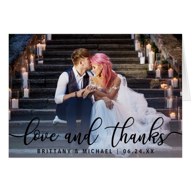 Love and Thanks | Modern Wedding Photo Note (Front Horizontal)