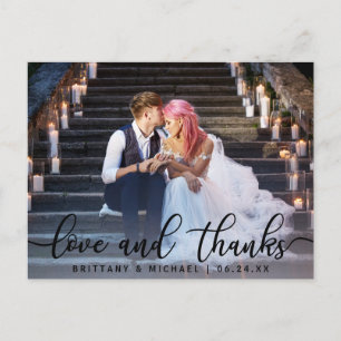 Love and Thanks   Modern Wedding Photo Thank You Postcard