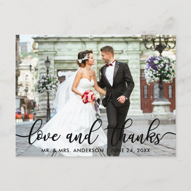 Love and Thanks Modern Wedding Photo Thank You SB Postcard (Front)