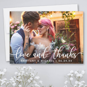 Love and Thanks   Modern Wedding Thank You Photo Card