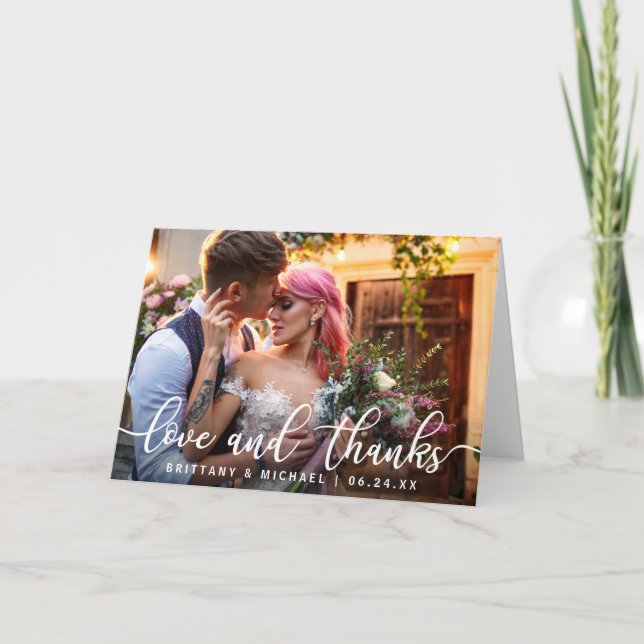 Love and Thanks | Modern Wedding Thank You Photo F Card (Front)