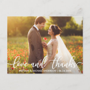Love and Thanks Modern Wedding Thank You Photo Postcard