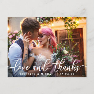 Love and Thanks   Modern Wedding Thank You Photo Postcard