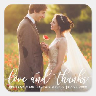 Love and Thanks Modern Wedding Thank You Photo Square Sticker