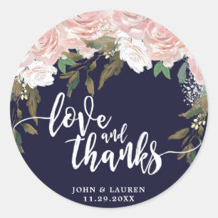 love and thanks Navy pale pink floral stickers