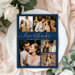 Love and Thanks Navy Photo Collage Wedding Thank You Card<br><div class="desc">Elegant, Minimalist Script Gold and Navy Wedding 5 Photo Collage Thank You Cards. Modern wedding thank you card template featuring five (5) photo on the front and one (1) photo on the back. With the text "Love and thanks" in a swirly hand lettered typography script font in gold on navy...</div>