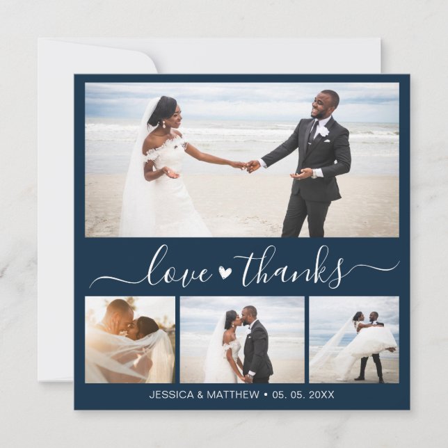 Love and Thanks Navy Script Photo Collage Wedding (Front)