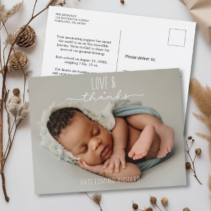 Love and Thanks Newbaby Photo Birth Announcement Postcard