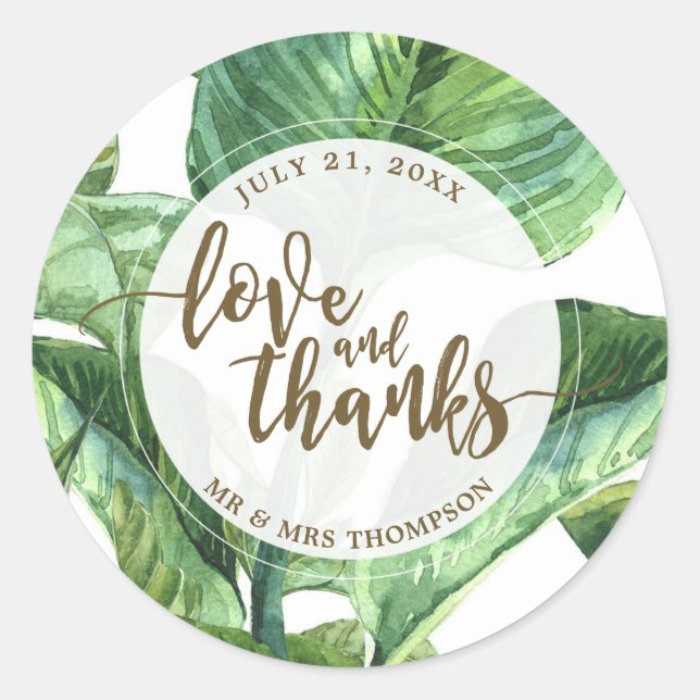 love and thanks palm leaves botanical stickers (Front)