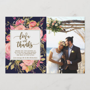 love and thanks photo card boho floral navy