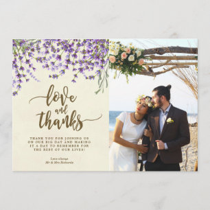 love and thanks photo card lavender flowers