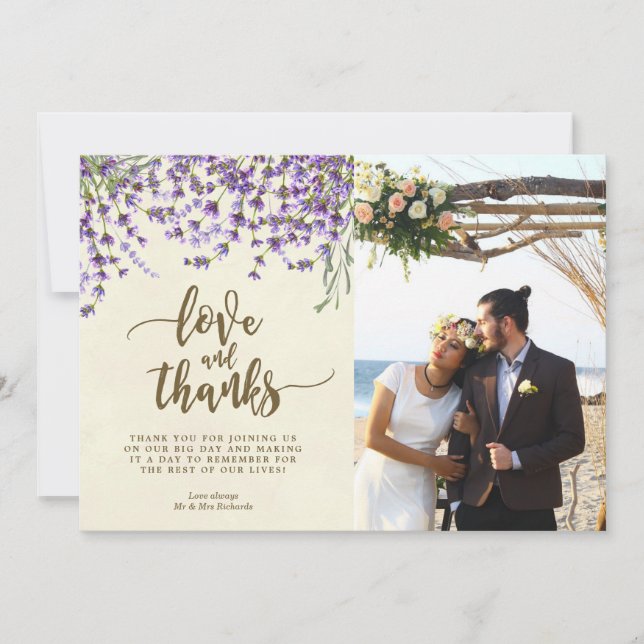 love and thanks photo card lavender flowers (Front)