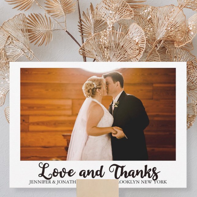 Love and Thanks Photo Chic Cursive Script Wedding Thank You Card (Creator Uploaded)