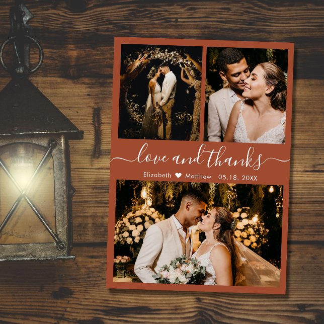 Love and Thanks Photo Collage Terracotta Wedding Thank You Card (Creator Uploaded)