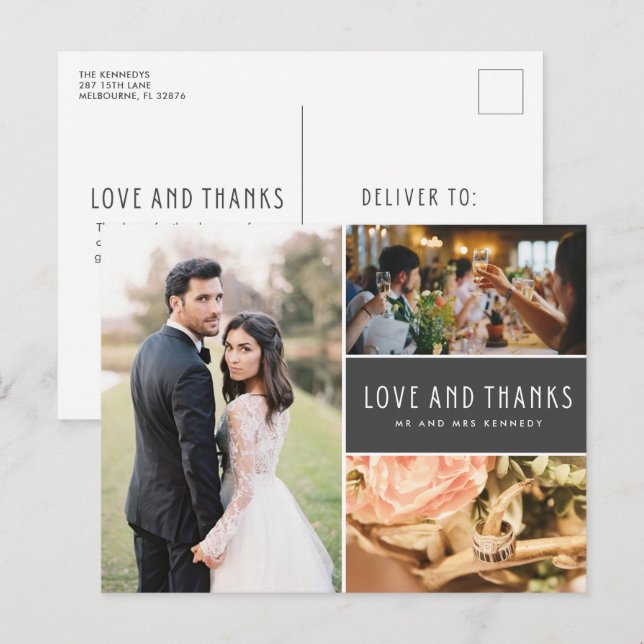  Love and Thanks Photo Collage Wedding Thank You Invitation Postcard (Front/Back)