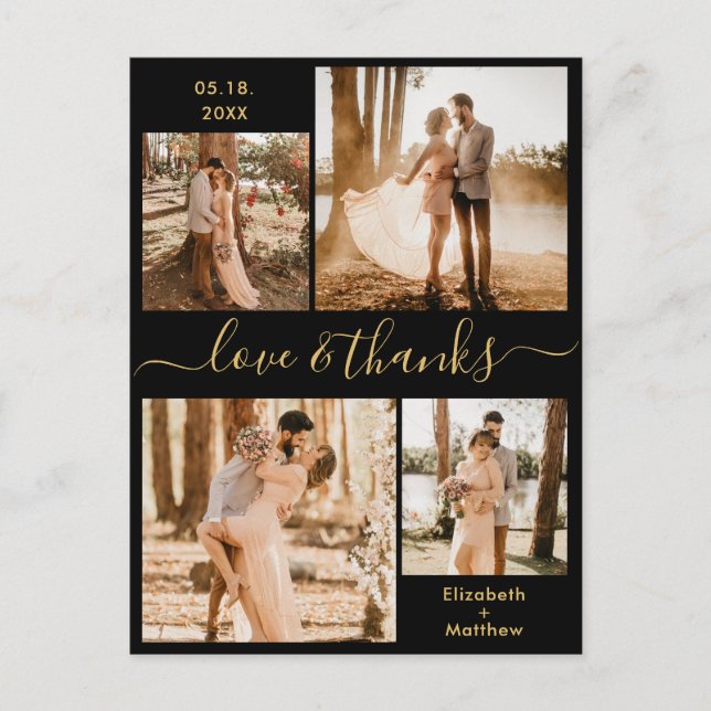 Love and Thanks Photo Collage Wedding Thank You Postcard (Front)